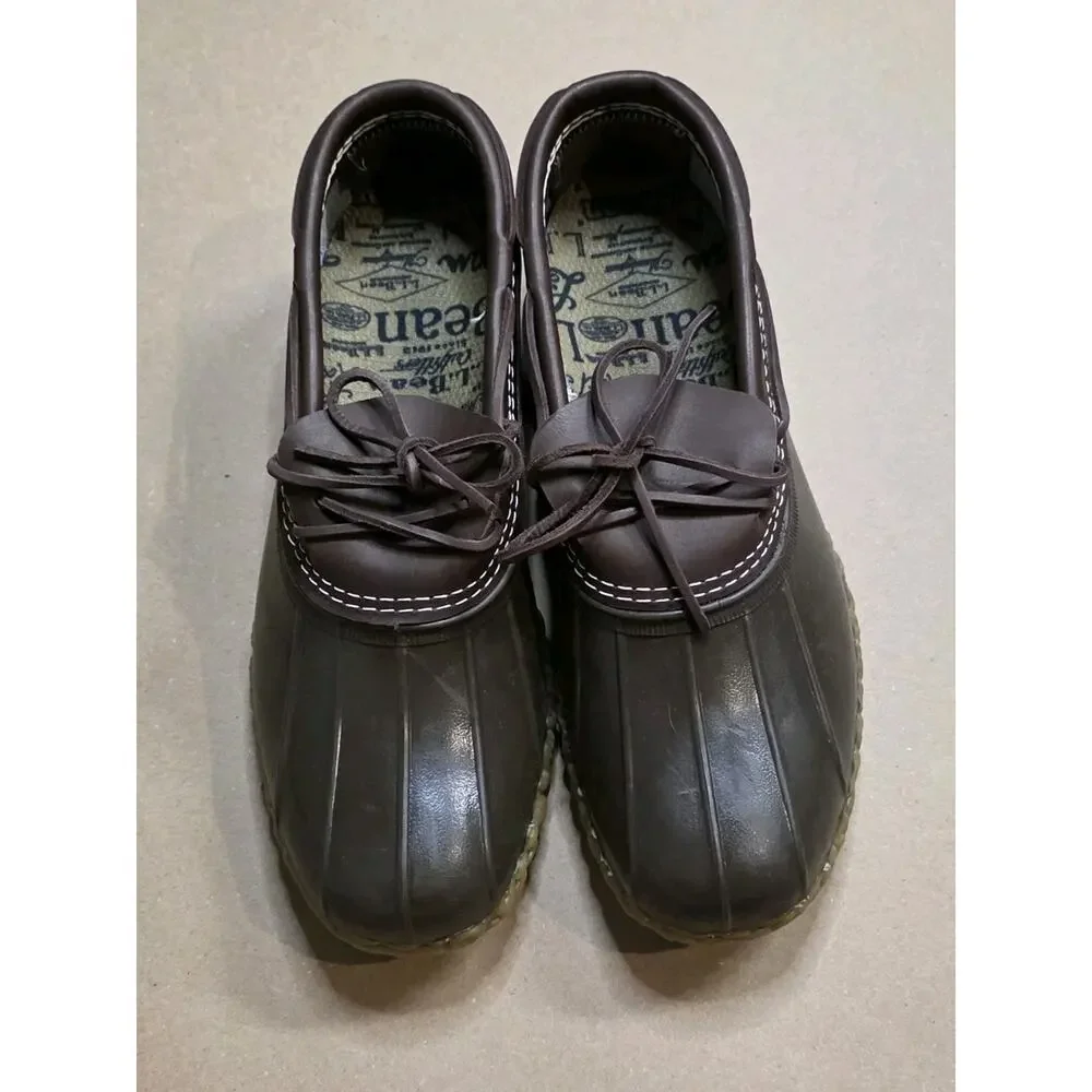 LL Bean Boots Chocolate Brown Low Top Rubber Moccasins Waterproof Boots Men 12M